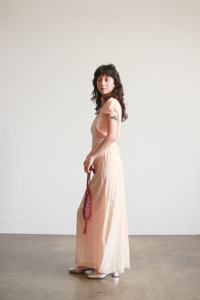 1930s Blush Pink Flutter Sleeve Bias Dress