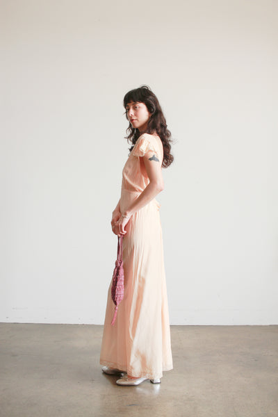 1930s Blush Pink Flutter Sleeve Bias Dress