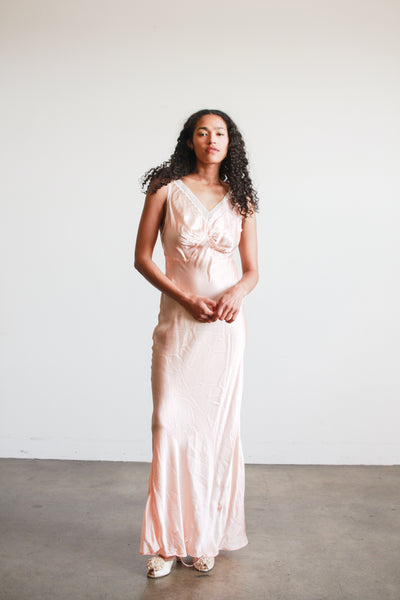 1930s Baby Pink Cold Rayon Ruched Bias Dress