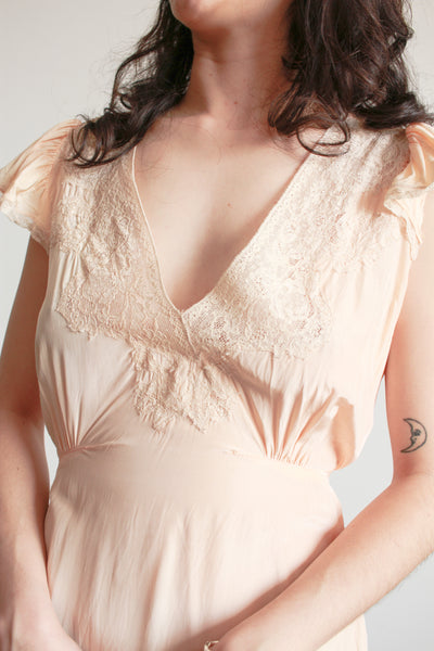 1930s Blush Pink Flutter Sleeve Bias Dress