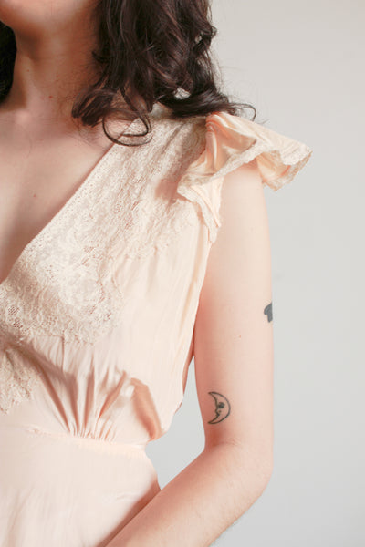 1930s Blush Pink Flutter Sleeve Bias Dress