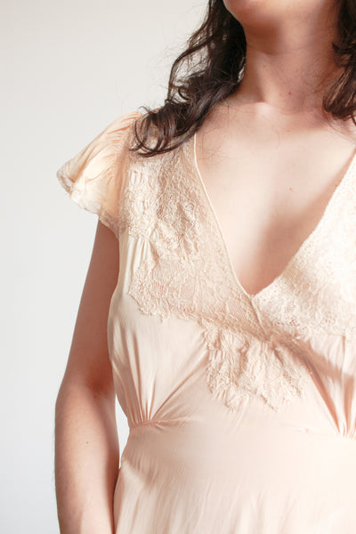1930s Blush Pink Flutter Sleeve Bias Dress