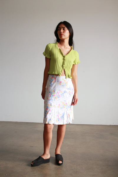 1990s Floral Print Rayon Bias Skirt