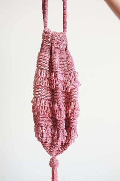 1920s Mauve Handbeaded Satchel Purse