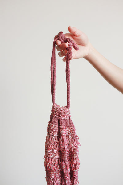 1920s Mauve Handbeaded Satchel Purse