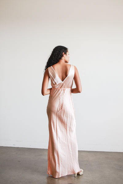 1930s Baby Pink Cold Rayon Ruched Bias Dress