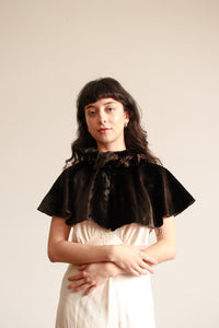 1940s Chocolate Brown Silk Velvet Capelet