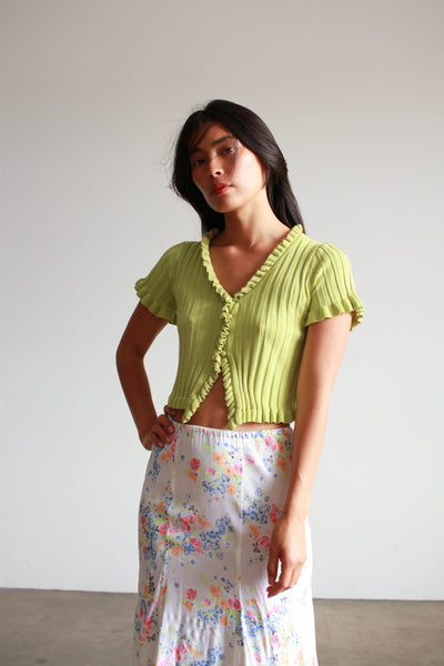 1990s Chartreuse Ribbed Crop Sweater