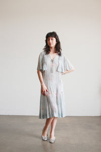 1920s chiffon dress 1920s Robins Blue Floral Silk Chiffon Capelet Dress – Blossom Vintage