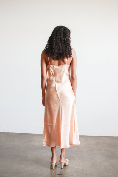 1930s Salmon Silk Lace Inlay Bias Slip Dress
