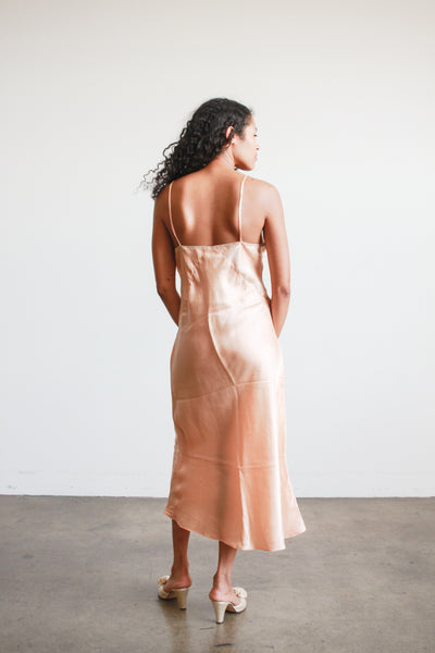 1930s Salmon Silk Lace Inlay Bias Slip Dress