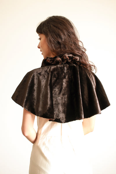 1940s Chocolate Brown Silk Velvet Capelet