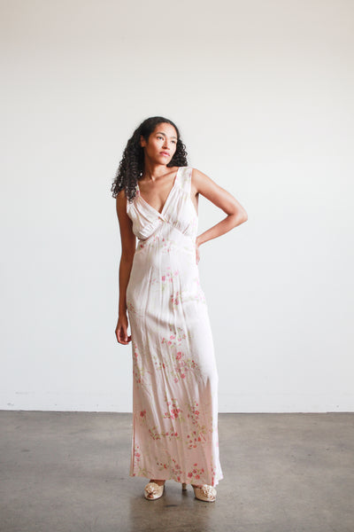 1930s Sterling Floral Print Rayon Nightgown