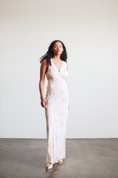 1930s Sterling Floral Print Rayon Nightgown
