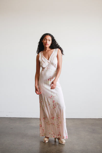 1930s Sterling Floral Print Rayon Nightgown