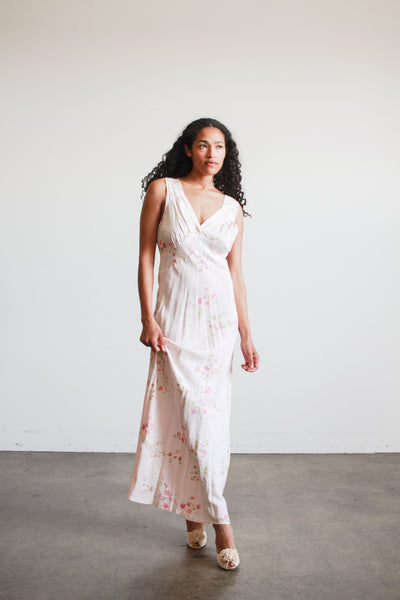 1930s Sterling Floral Print Rayon Nightgown