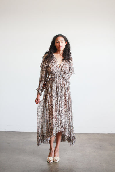 2000s Zimmerman Prima Cherry Print Chiffon Ruffle Dress