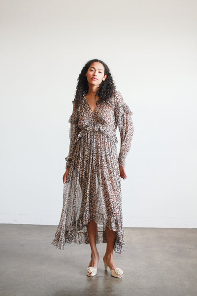 2000s Zimmerman Prima Cherry Print Chiffon Ruffle Dress