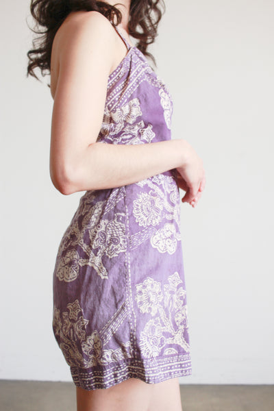 1950s Violet Cotton Tiki Print Romper