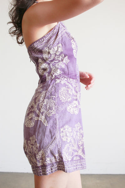 1950s Violet Cotton Tiki Print Romper