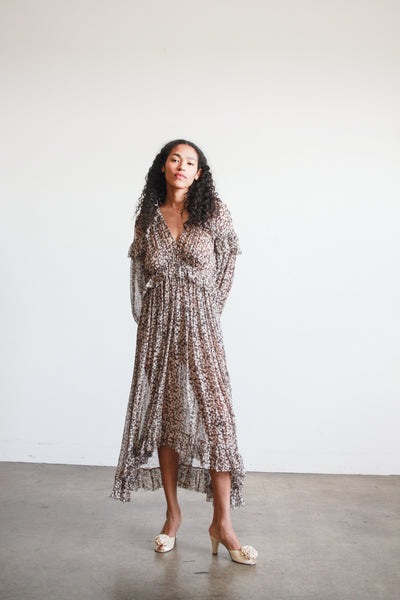 2000s Zimmerman Prima Cherry Print Chiffon Ruffle Dress