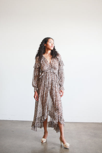 2000s Zimmerman Prima Cherry Print Chiffon Ruffle Dress