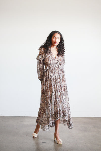 2000s Zimmerman Prima Cherry Print Chiffon Ruffle Dress