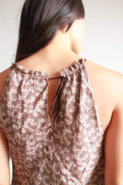 1990s Cocoa Floral Print Silk Halter