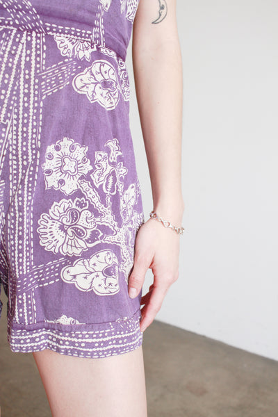 1950s Violet Cotton Tiki Print Romper