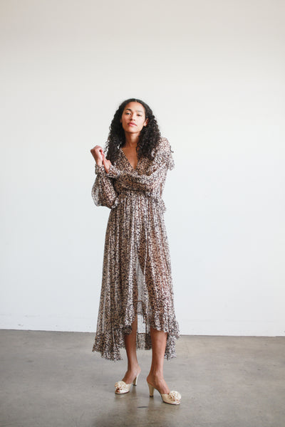 2000s Zimmerman Prima Cherry Print Chiffon Ruffle Dress