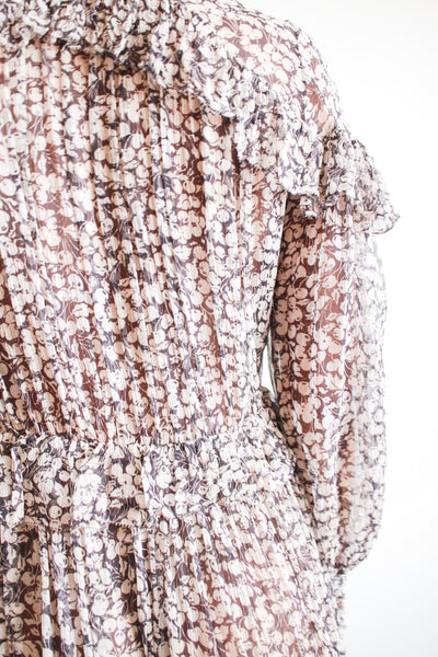 2000s Zimmerman Prima Cherry Print Chiffon Ruffle Dress