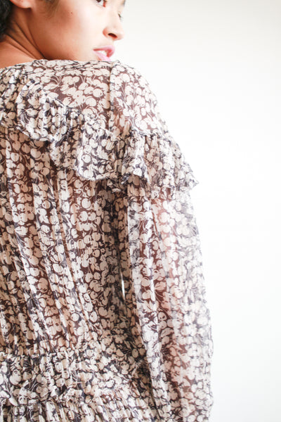 2000s Zimmerman Prima Cherry Print Chiffon Ruffle Dress