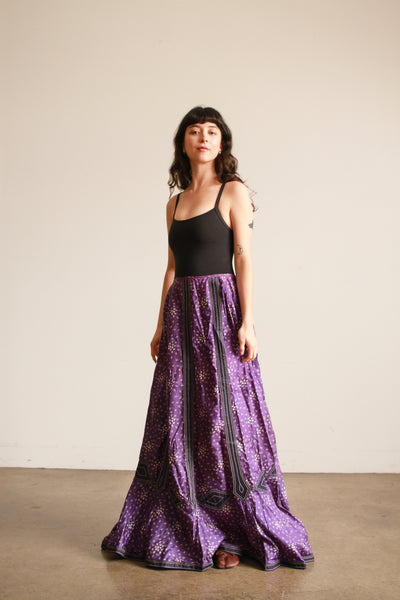 Antique Victorian Violet Silk Print Long Skirt