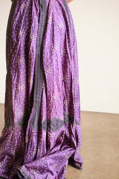 Antique Victorian Violet Silk Print Long Skirt