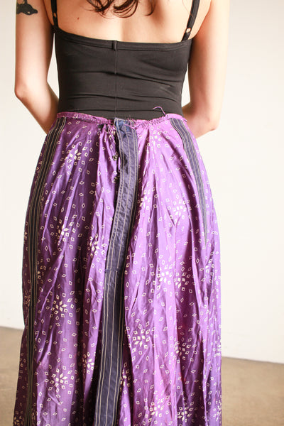 Antique Victorian Violet Silk Print Long Skirt