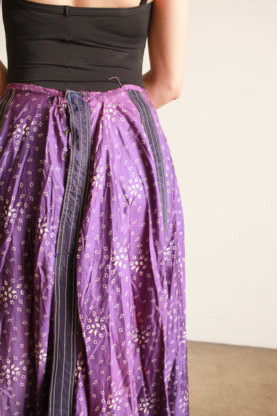 Antique Victorian Violet Silk Print Long Skirt