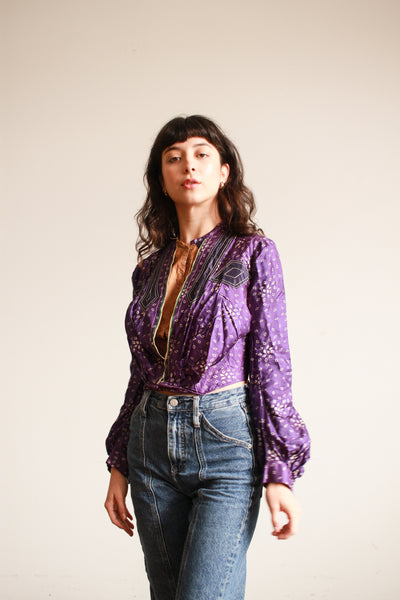 Antique Victorian Violet Silk Print Blouse