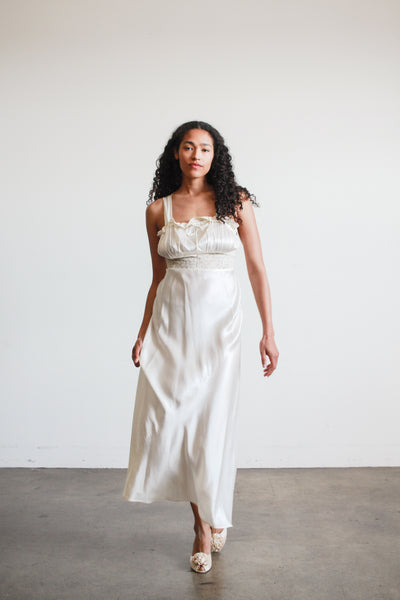 1940s Ivory Rayon Bias Gathered Dress