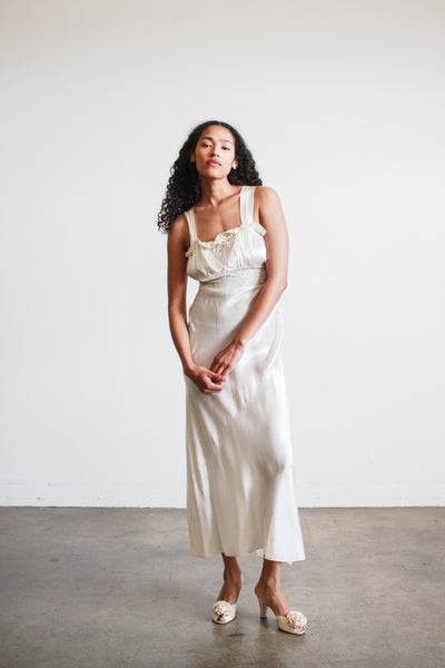 1940s Ivory Rayon Bias Gathered Dress