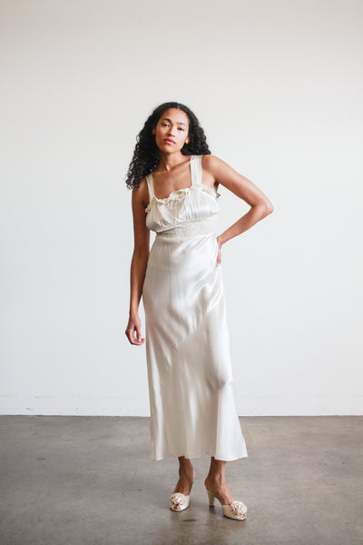 1940s Ivory Rayon Bias Gathered Dress