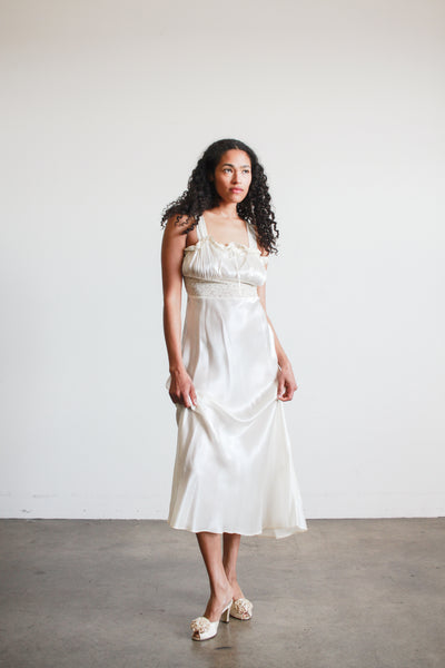 1940s Ivory Rayon Bias Gathered Dress