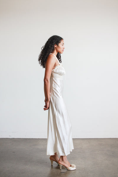 1940s Ivory Rayon Bias Gathered Dress