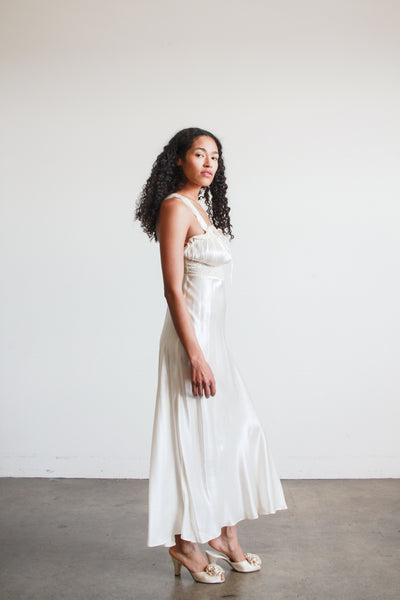 1940s Ivory Rayon Bias Gathered Dress