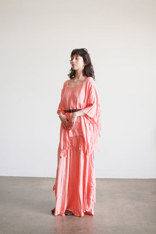 1980s Laise Adzer Coral Cotton Kaftan Dress