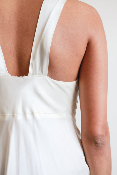 1940s Ivory Rayon Bias Gathered Dress