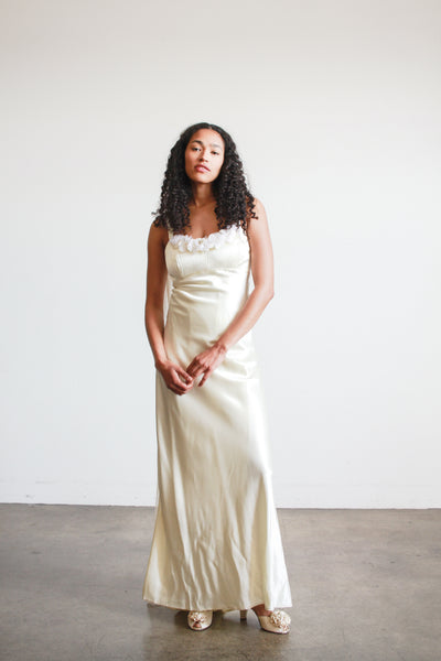 1990s Pearl Rayon Corset Bias Gown