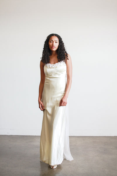 1990s Pearl Rayon Corset Bias Gown