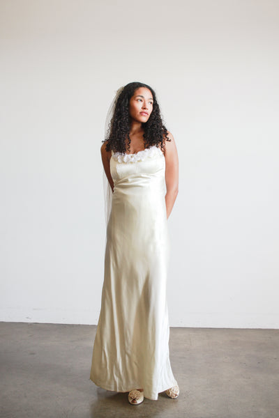 1990s Pearl Rayon Corset Bias Gown
