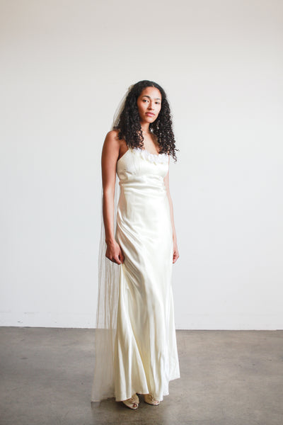 1990s Pearl Rayon Corset Bias Gown