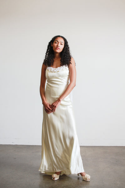 1990s Pearl Rayon Corset Bias Gown
